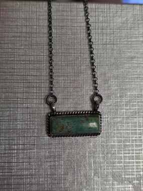 Sterling Silver Turquoise Bar Pendant Necklace - Green Turquoise